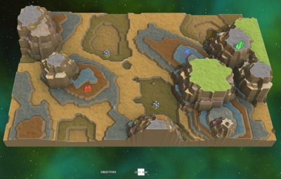 In the editor, the level map is toggled with a button.